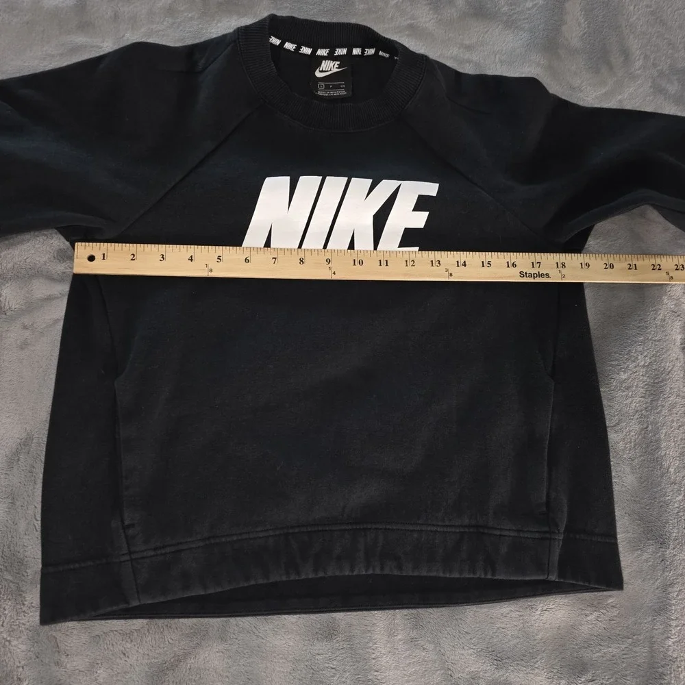 Nike Sportswear Optic Crewneck Top Womens Small Black NIKE Spell Out & Arm‎ Trim
